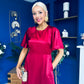 Brooklyn Bow Detail Satin Midi Dress Wine