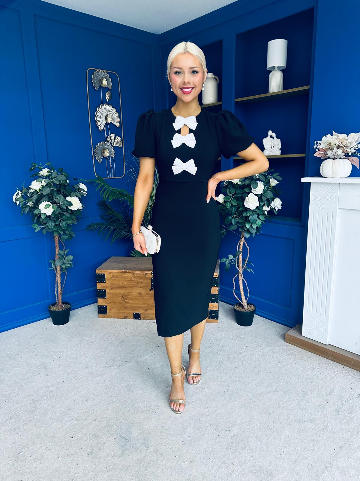 Emma Cut Out Bow Midi Dress Black