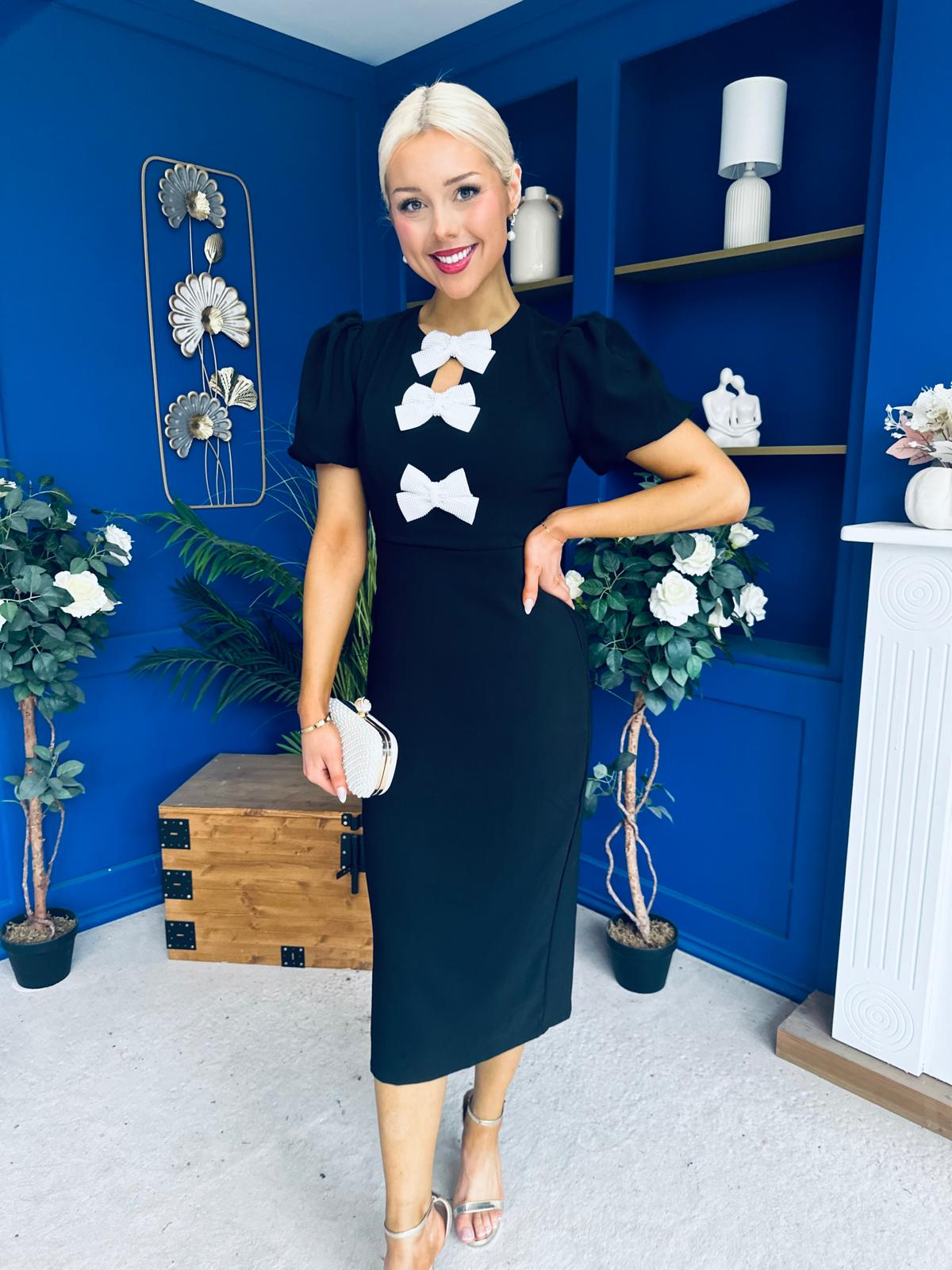 Emma Cut Out Bow Midi Dress Black