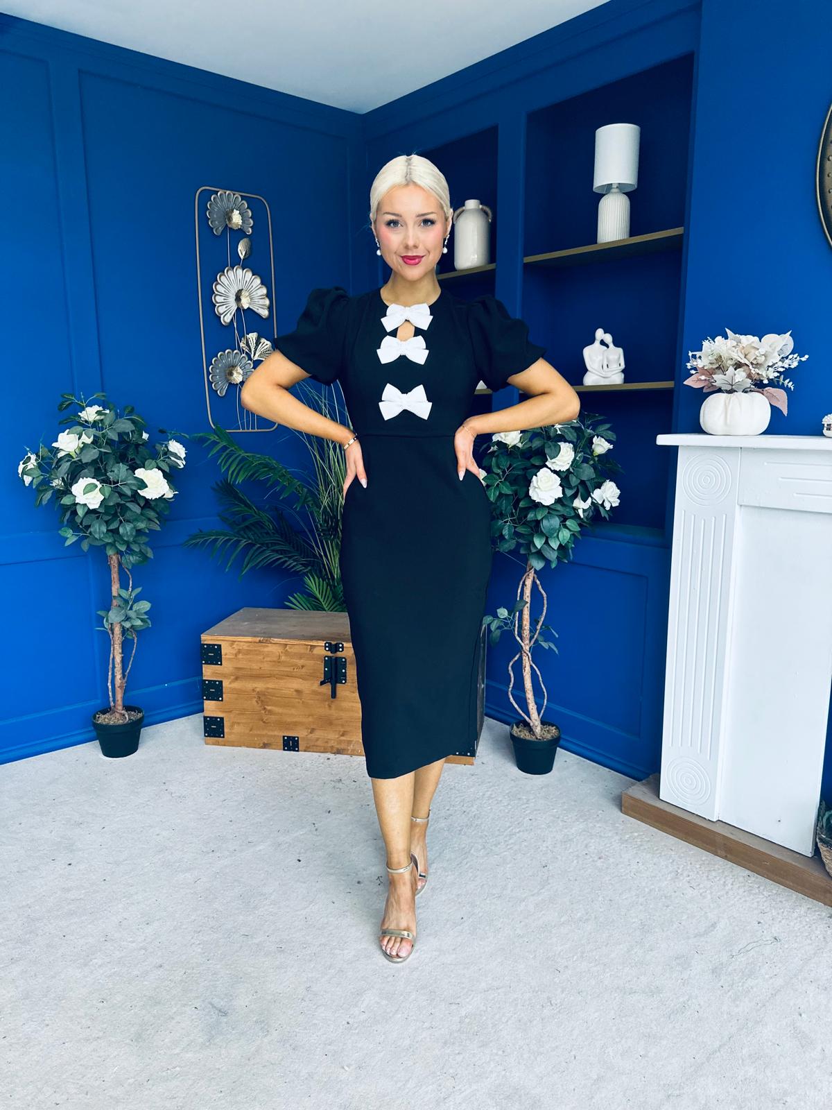 Emma Cut Out Bow Midi Dress Black