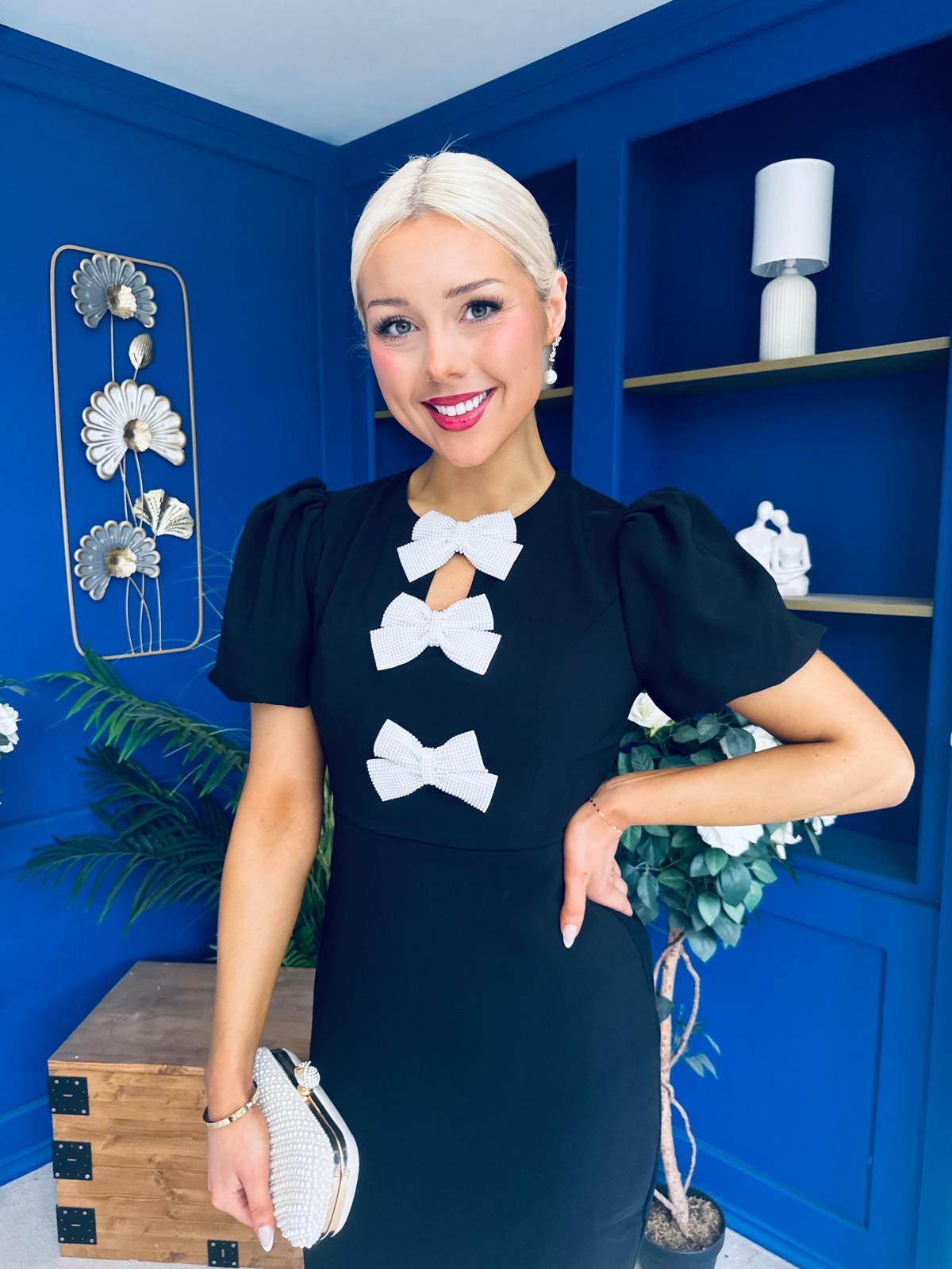 Emma Cut Out Bow Midi Dress Black