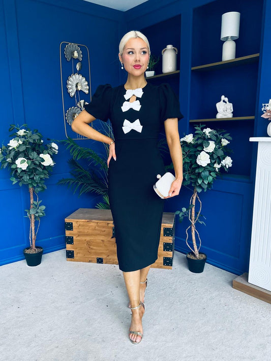 Emma Cut Out Bow Midi Dress Black