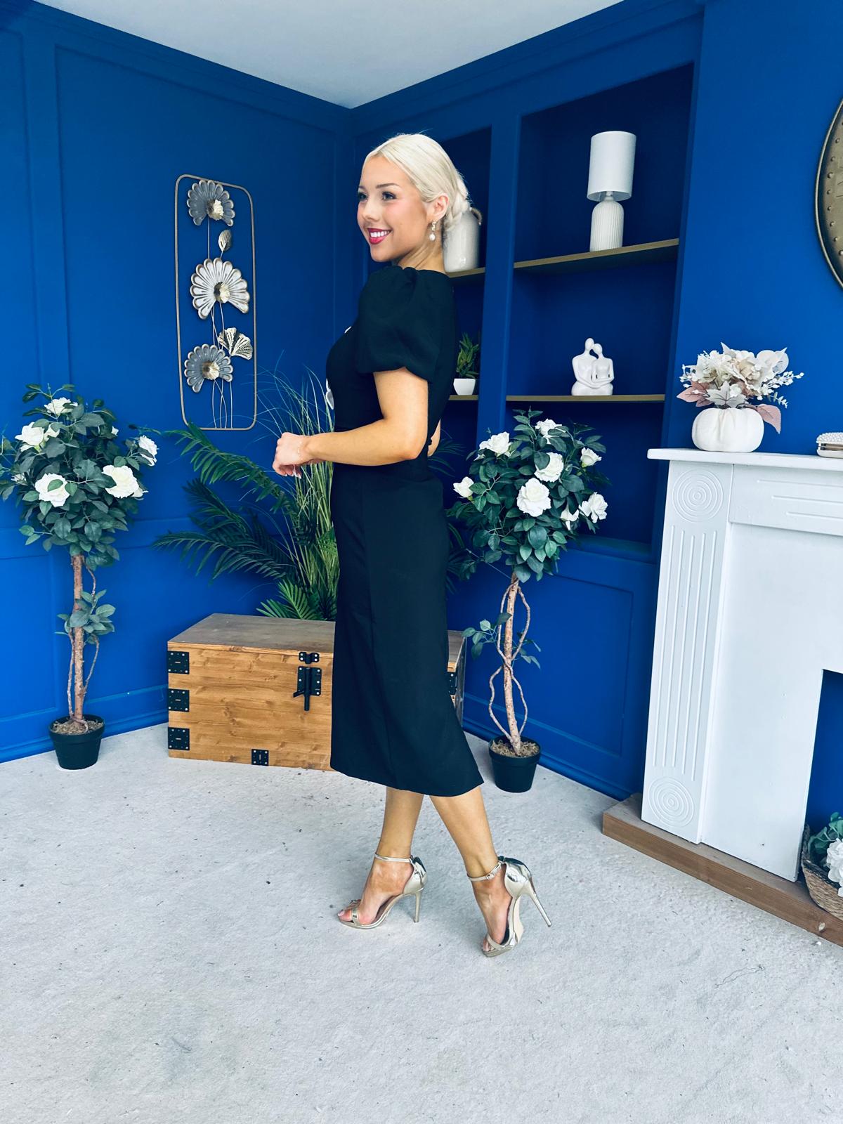 Emma Cut Out Bow Midi Dress Black