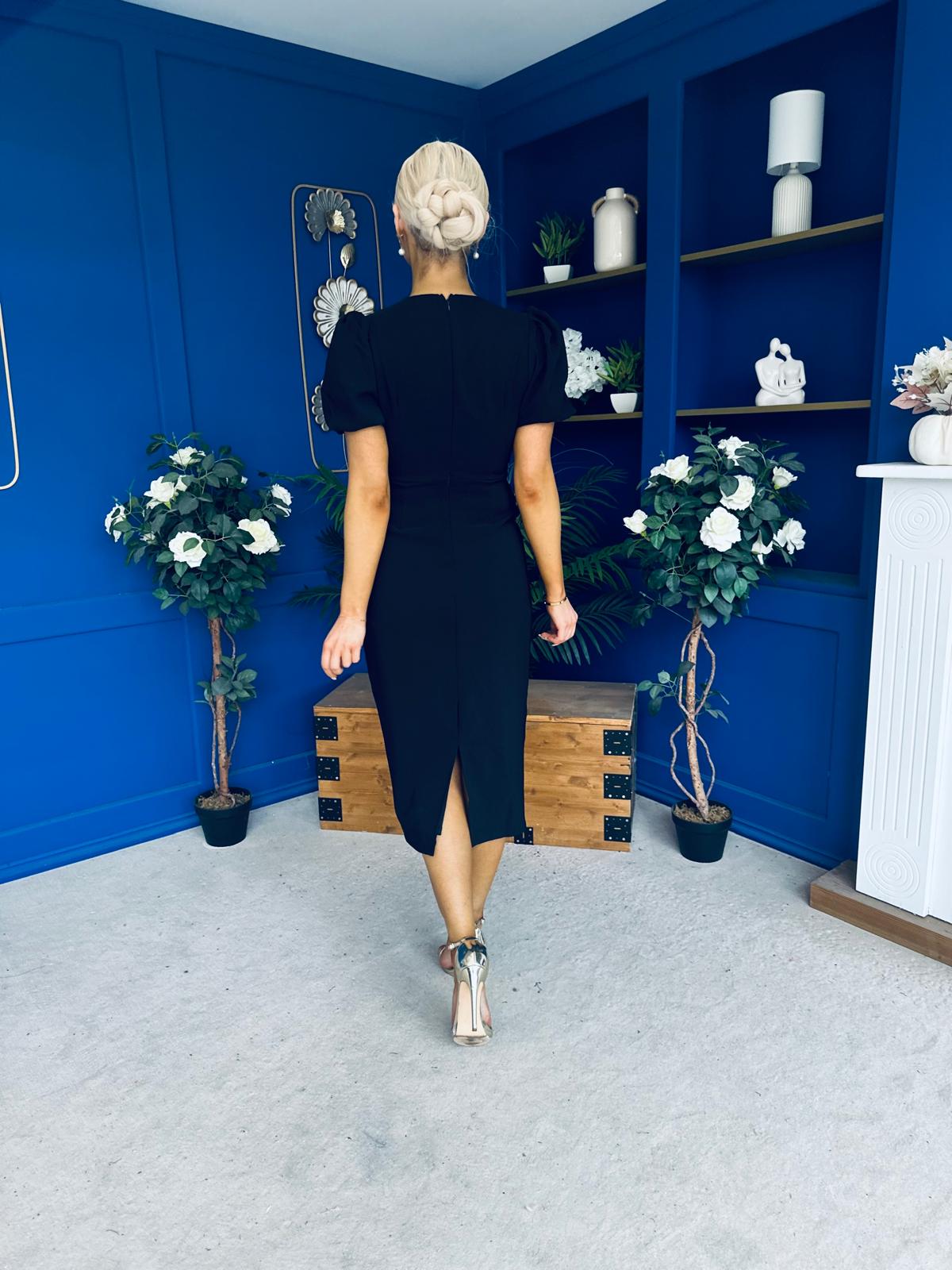 Emma Cut Out Bow Midi Dress Black