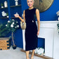 Louisa Velvet Gold Buckle Midi Dress Black