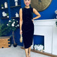 Louisa Velvet Gold Buckle Midi Dress Black