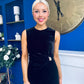 Louisa Velvet Gold Buckle Midi Dress Black