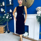Louisa Velvet Gold Buckle Midi Dress Black