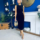 Louisa Velvet Gold Buckle Midi Dress Black