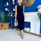 Louisa Velvet Gold Buckle Midi Dress Black
