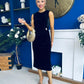 Louisa Velvet Gold Buckle Midi Dress Black