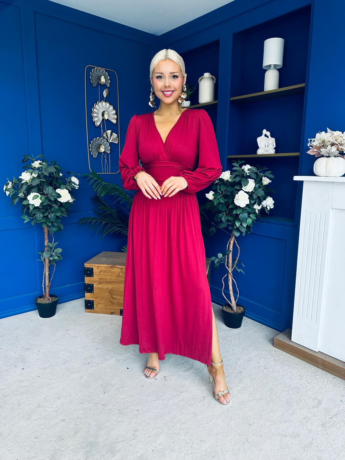 Phoebe Banded Occasion Maxi Dress Wine