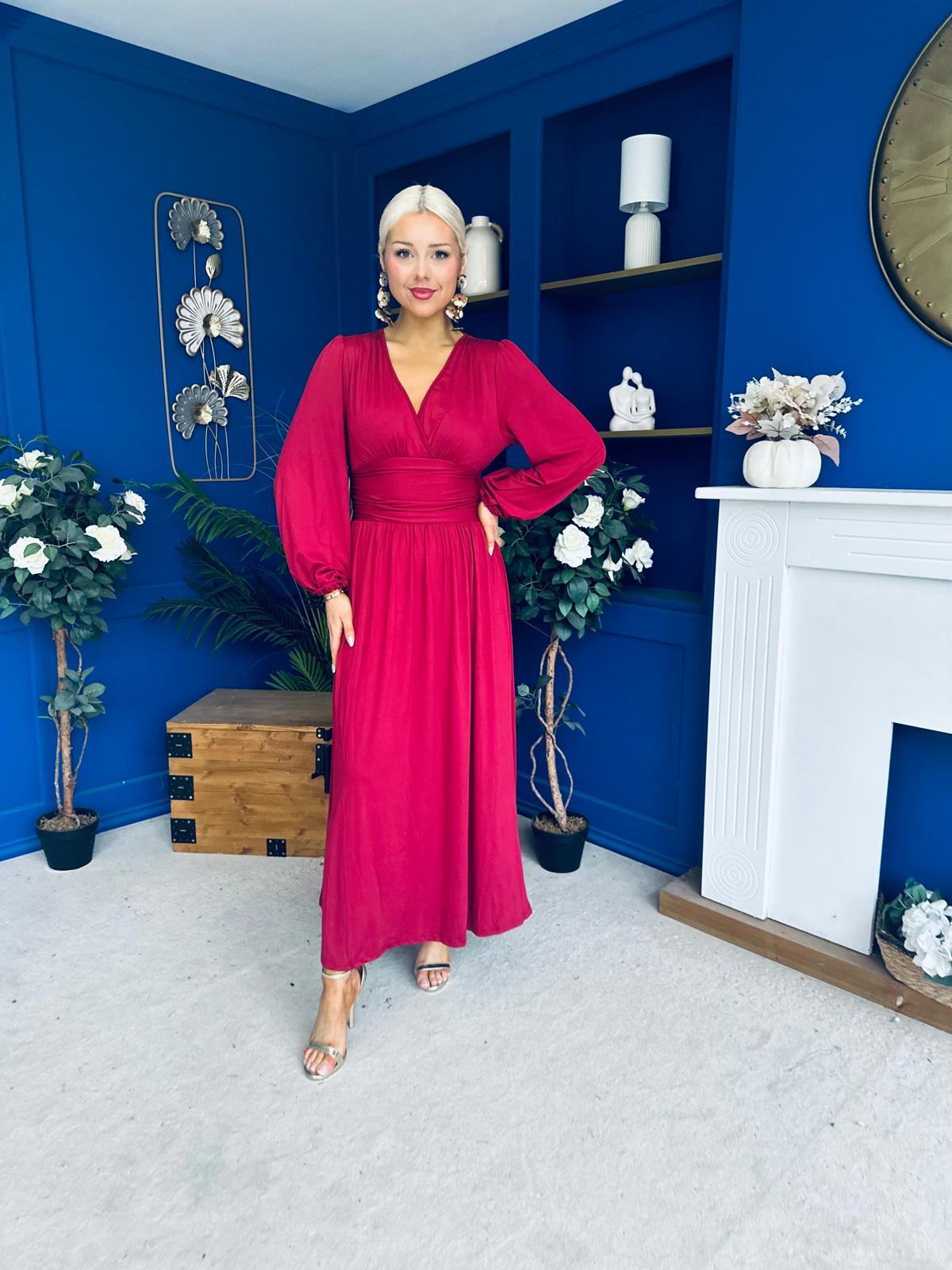 Phoebe Banded Occasion Maxi Dress Wine