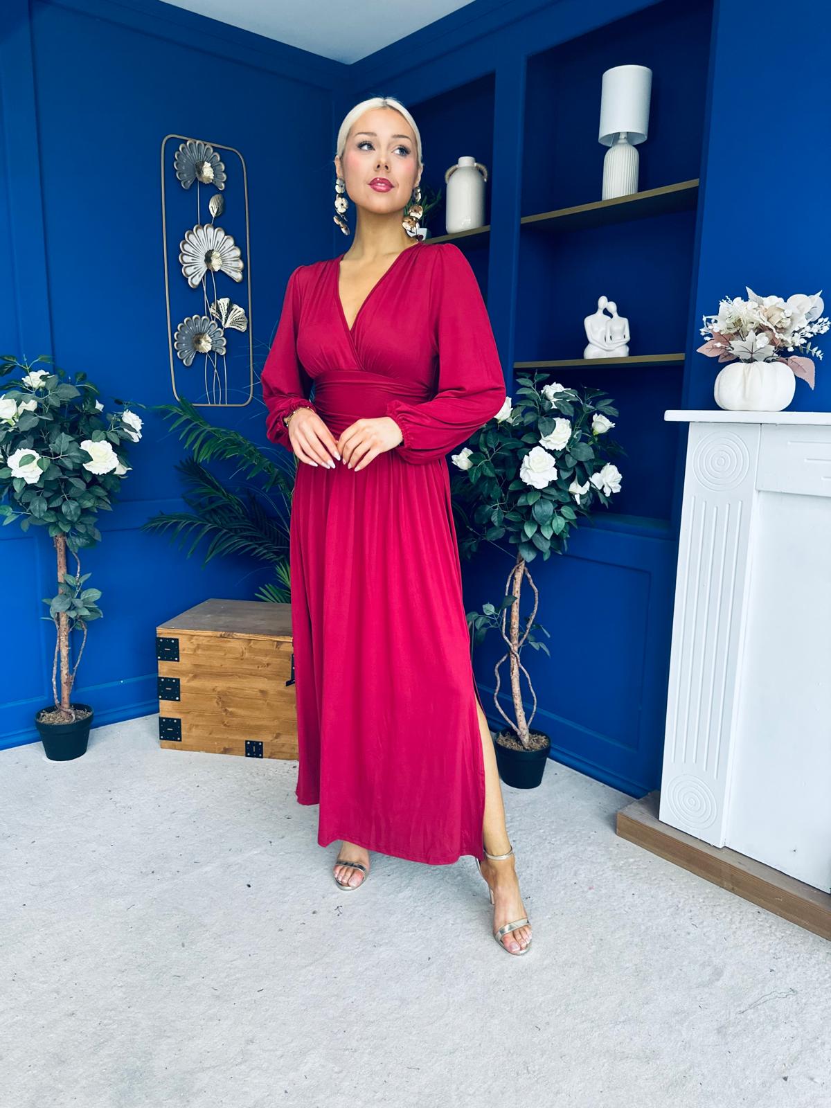 Phoebe Banded Occasion Maxi Dress Wine