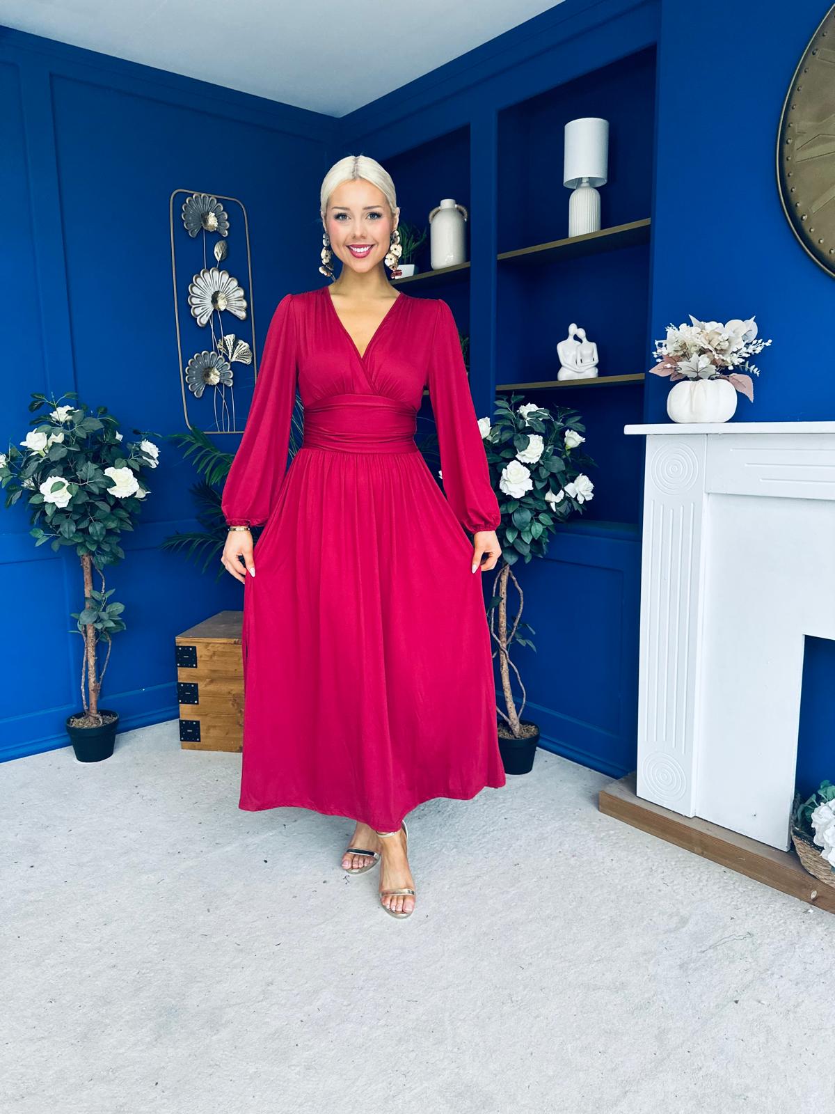 Phoebe Banded Occasion Maxi Dress Wine
