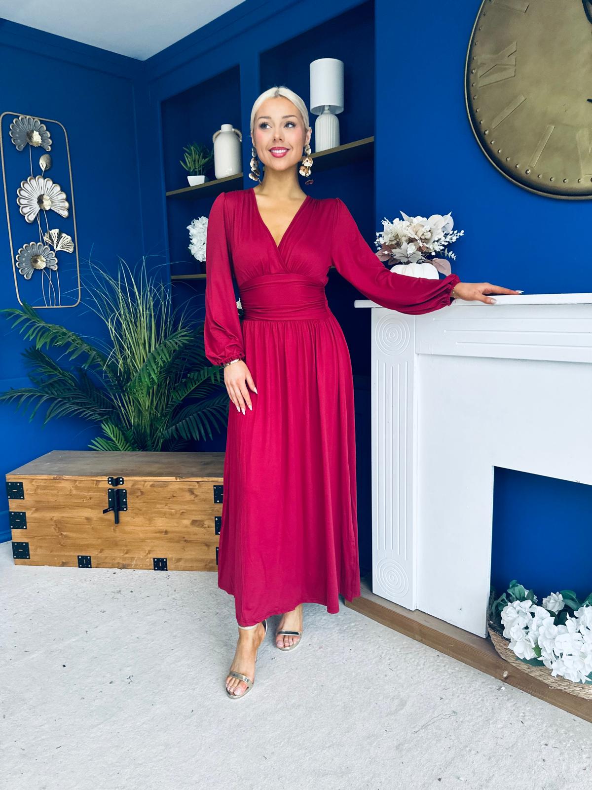 Phoebe Banded Occasion Maxi Dress Wine