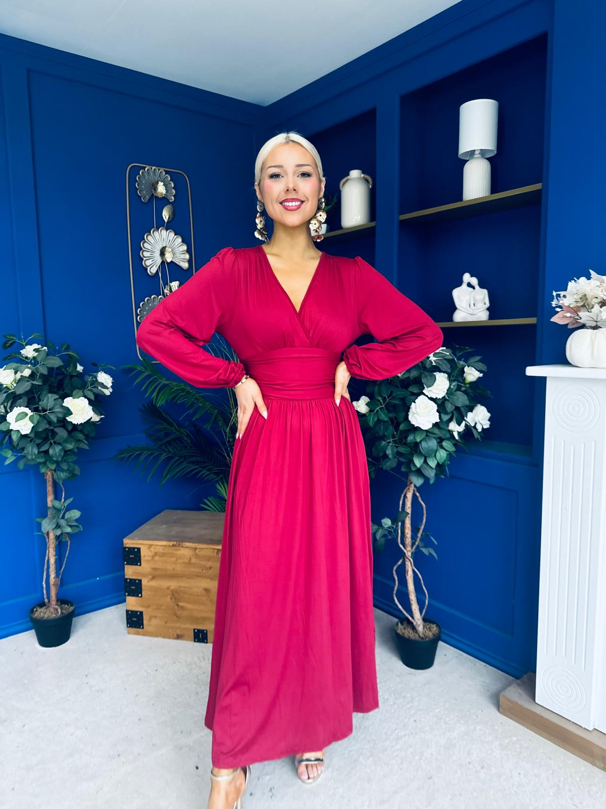 Phoebe Banded Occasion Maxi Dress Wine