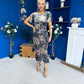 Cleo Ruched Detail Midi Dress In Abstract Gold Print Velvet