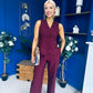 Ophelua Scallop Edged Waistcoat And Jo Pleat Trouser Burgundy