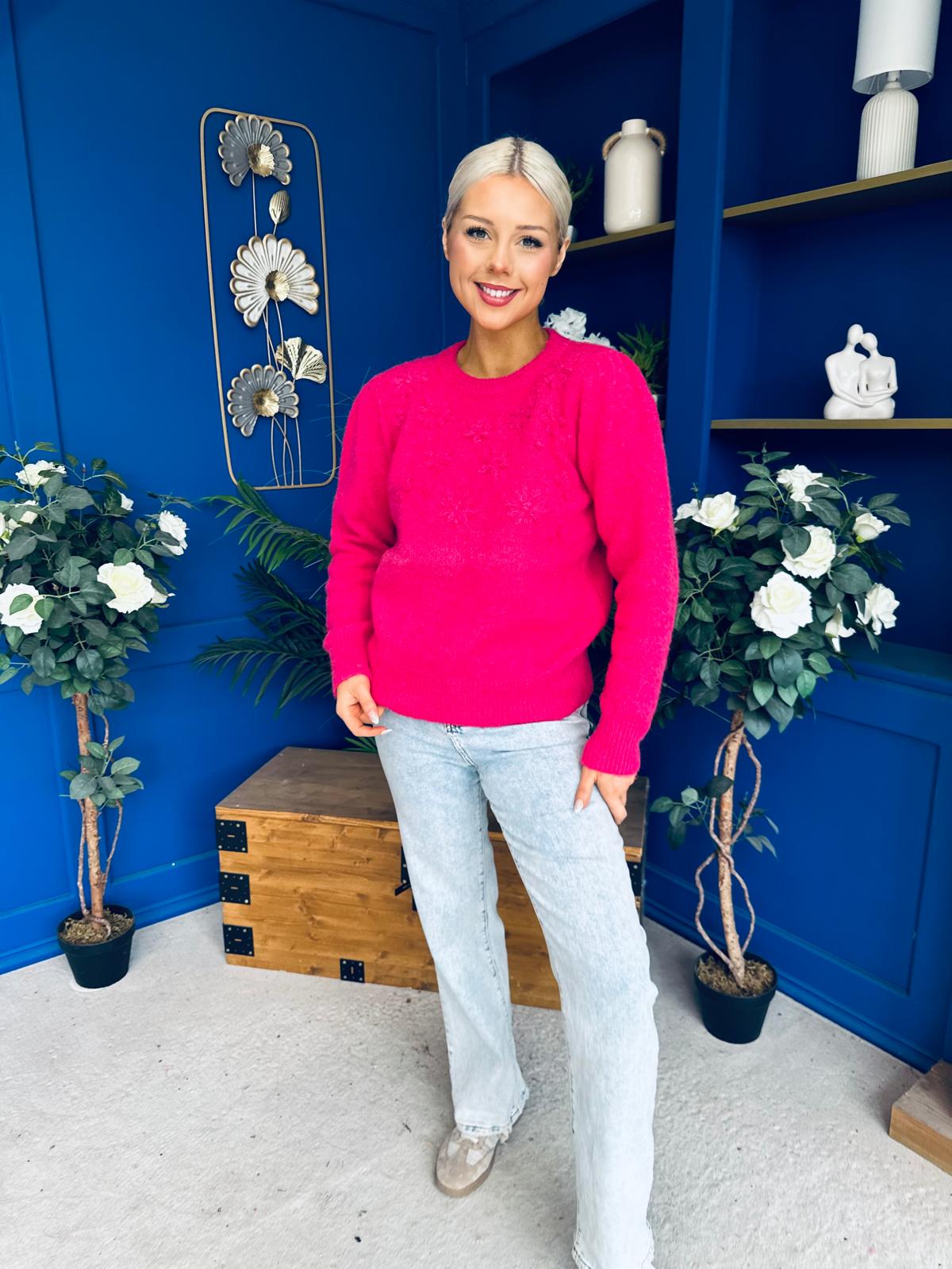 Freya Detailed Knitted Jumper Pink
