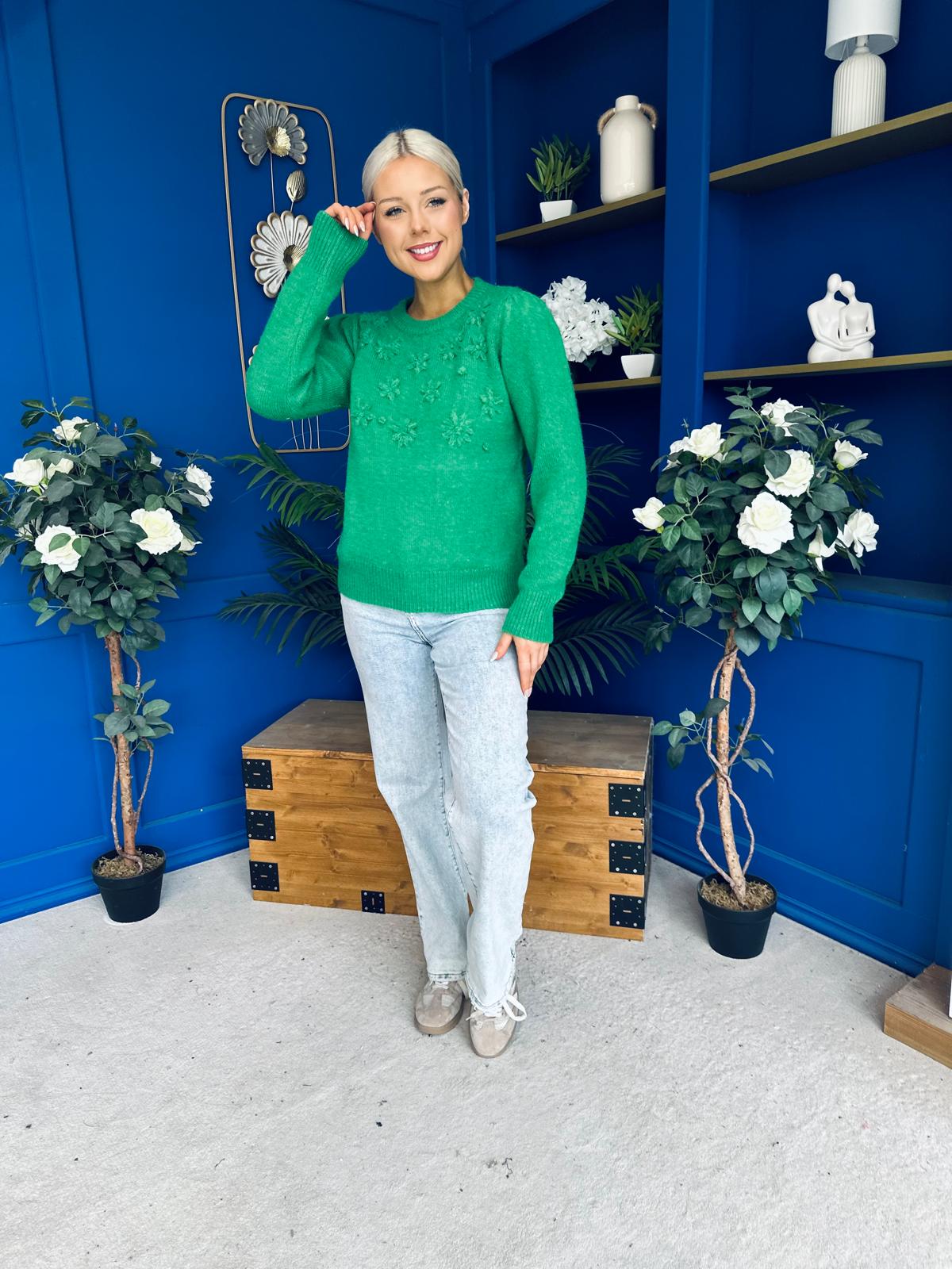 Freya Detailed Knitted Jumper Green