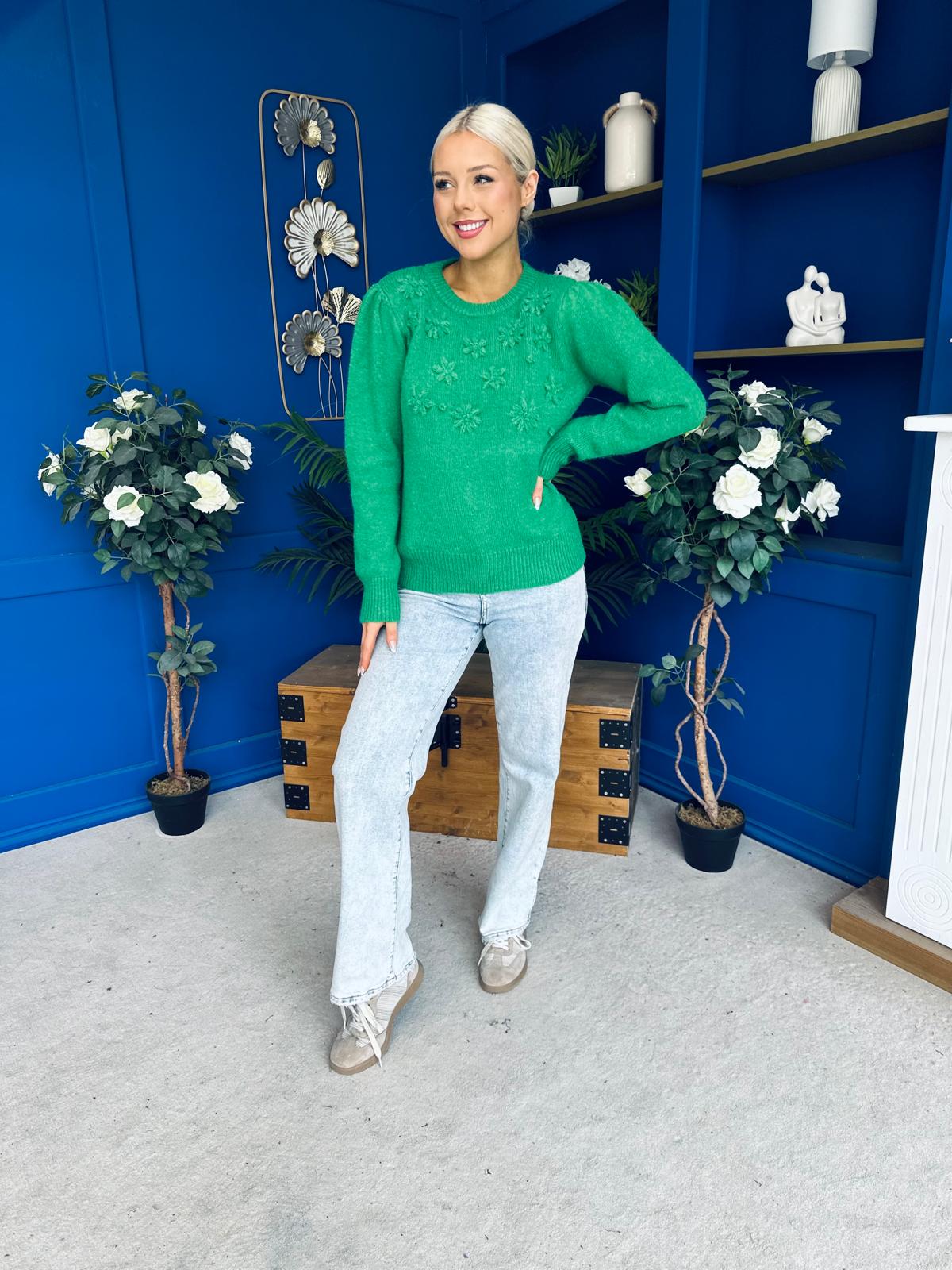 Freya Detailed Knitted Jumper Green