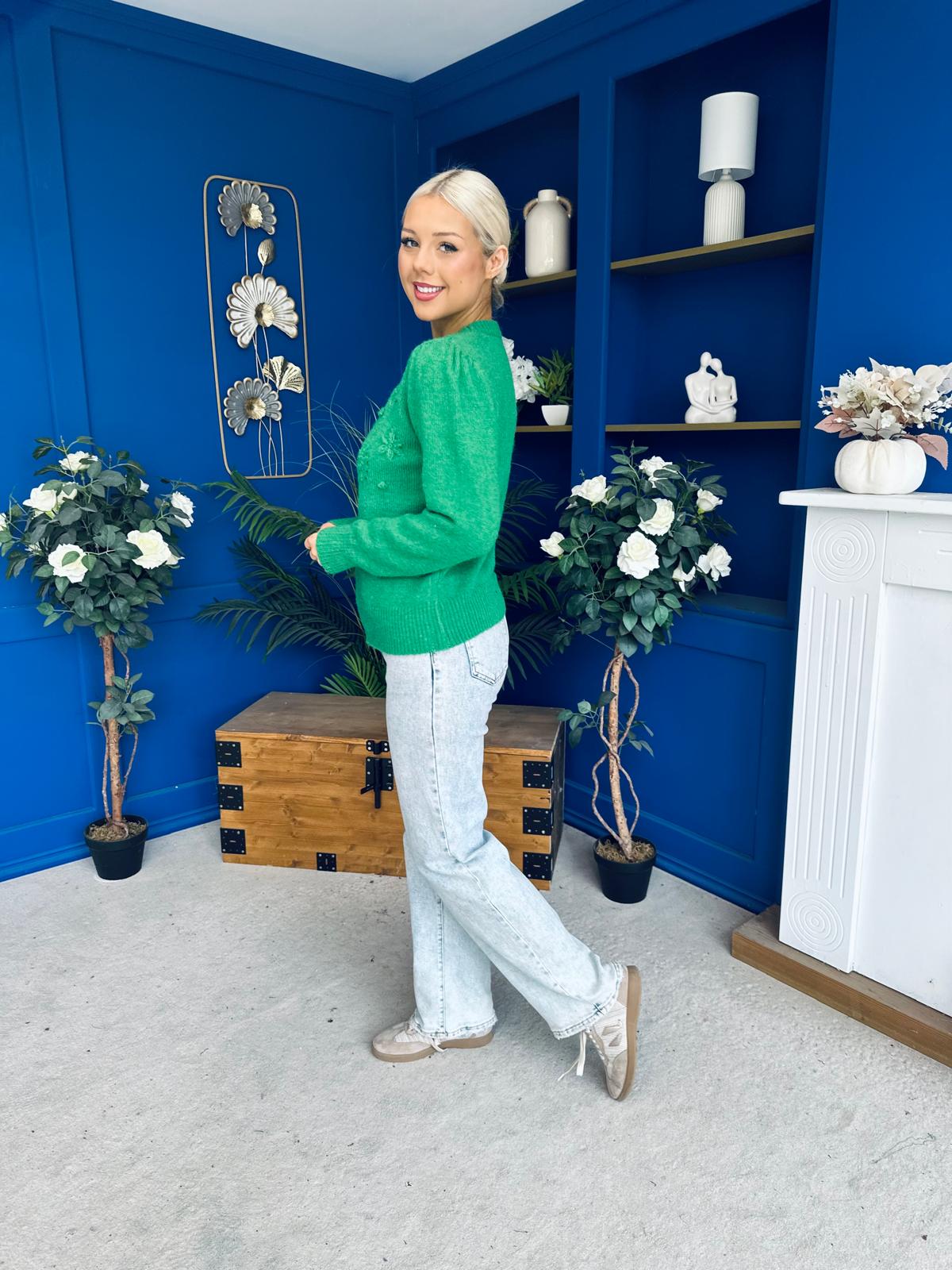 Freya Detailed Knitted Jumper Green