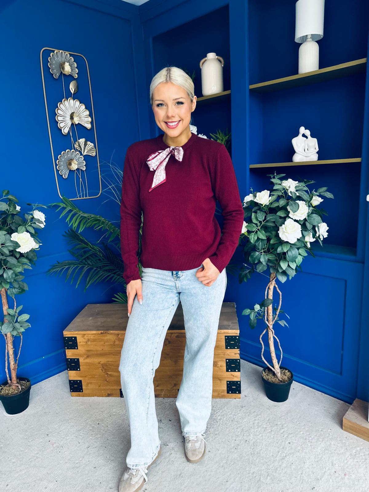 Geraldine Scaft Detail Knitted Jumper Wine