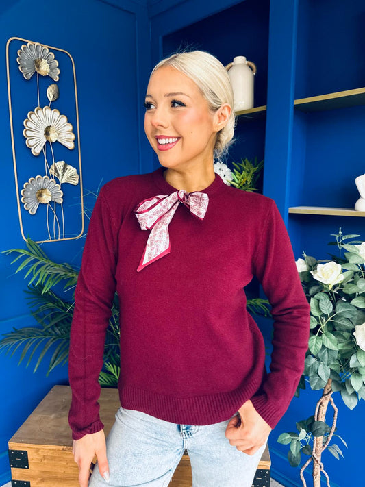 Geraldine Scaft Detail Knitted Jumper Wine