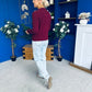 Geraldine Scaft Detail Knitted Jumper Wine