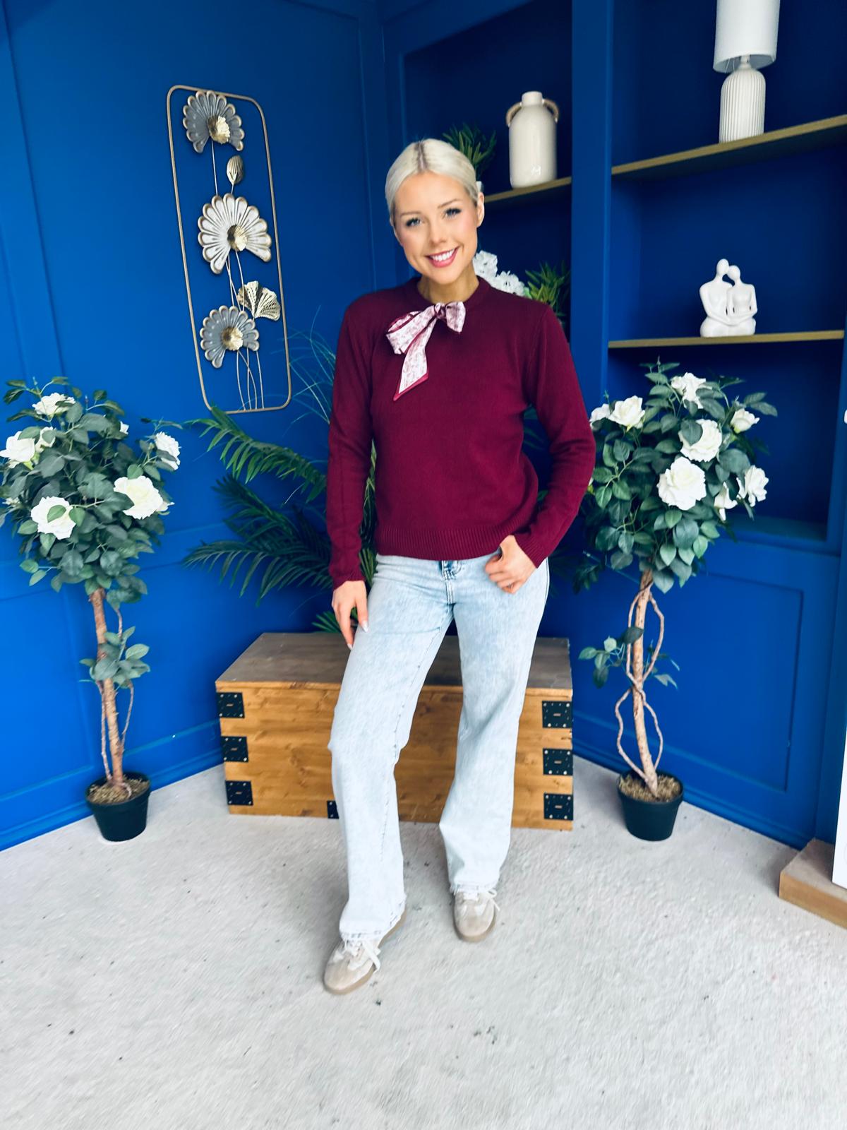 Geraldine Scaft Detail Knitted Jumper Wine