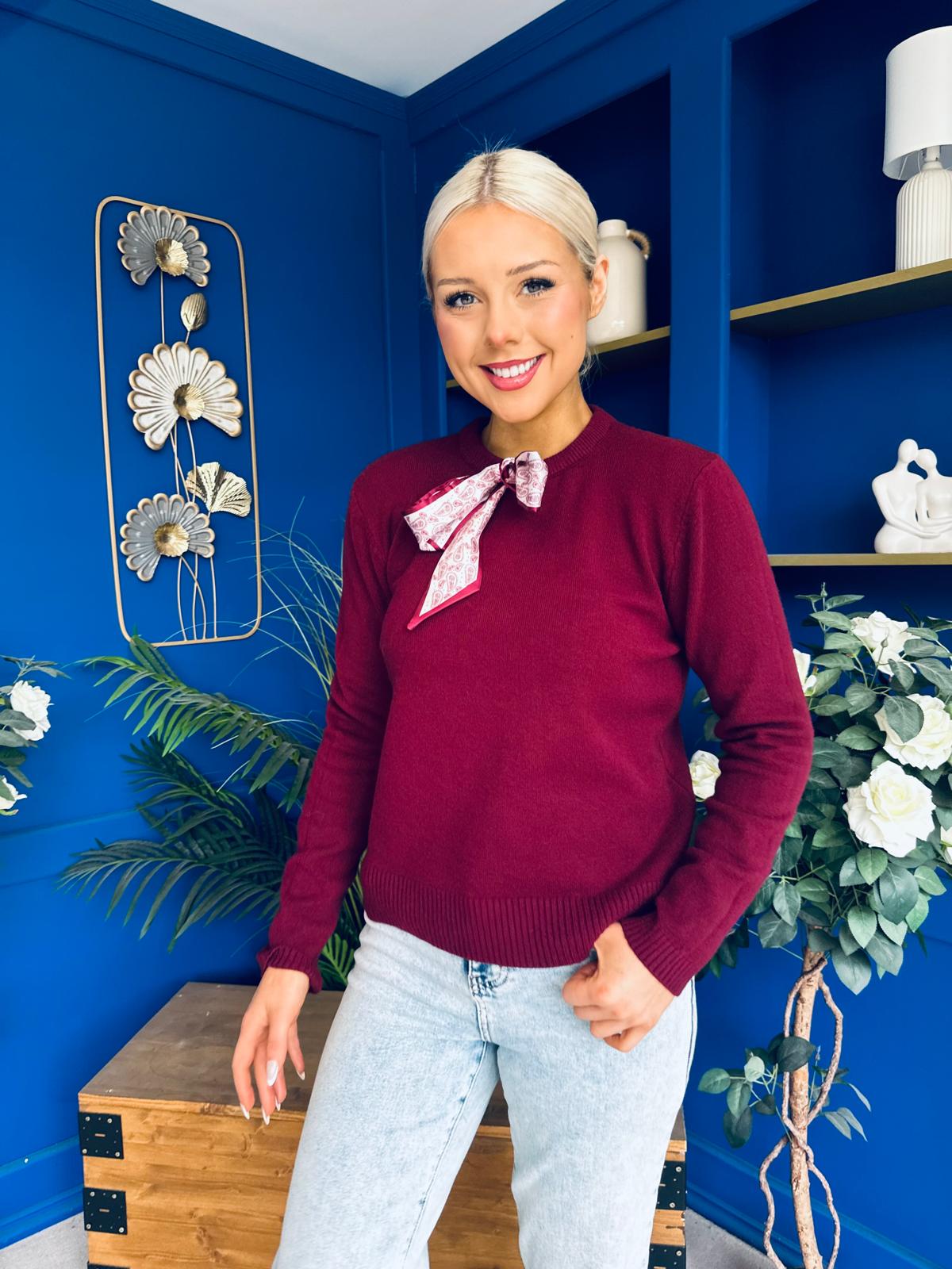 Geraldine Scaft Detail Knitted Jumper Wine