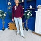 Geraldine Scaft Detail Knitted Jumper Wine