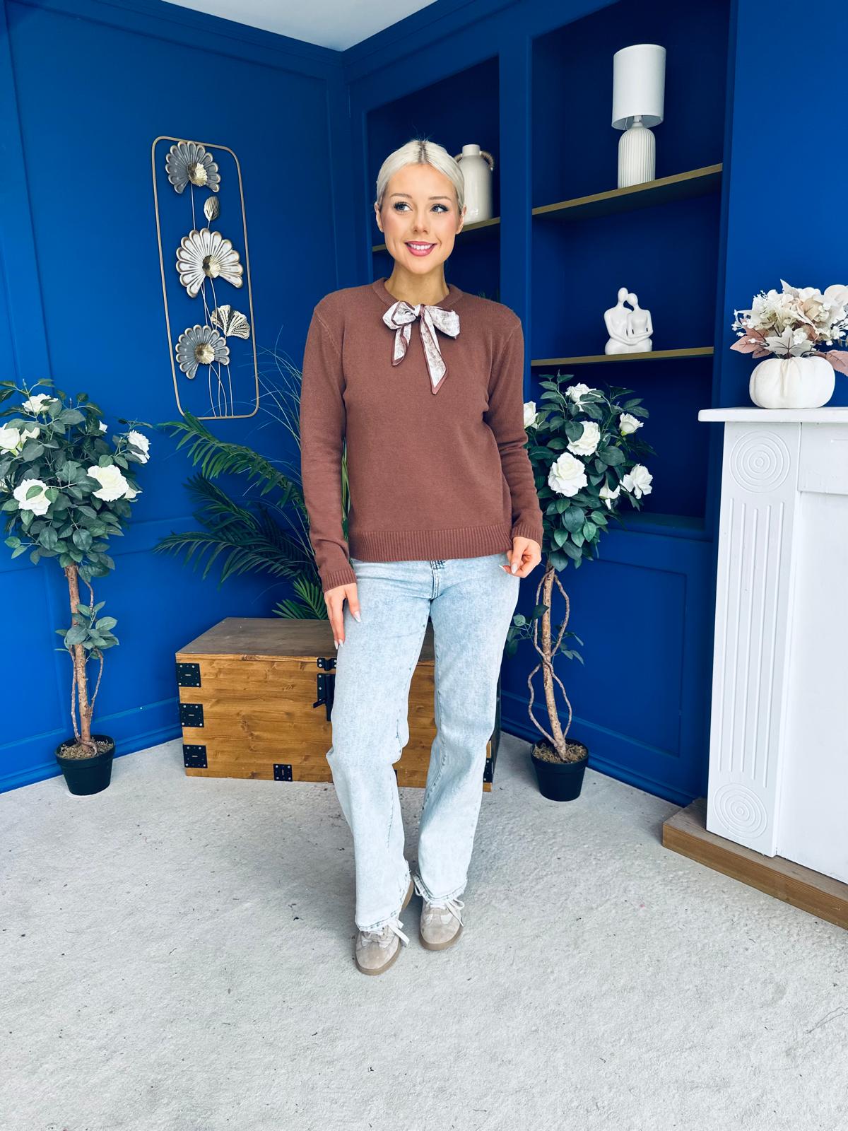 Geraldine Scaft Detail Knitted Jumper Chocolate