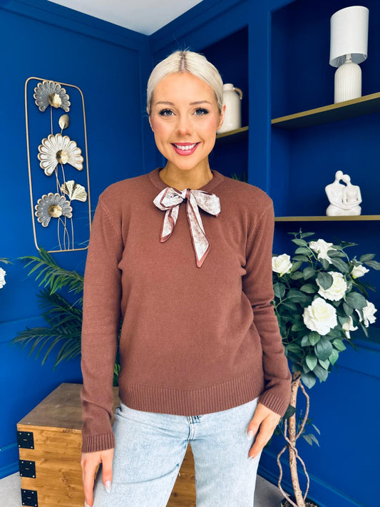 Geraldine Scaft Detail Knitted Jumper Chocolate