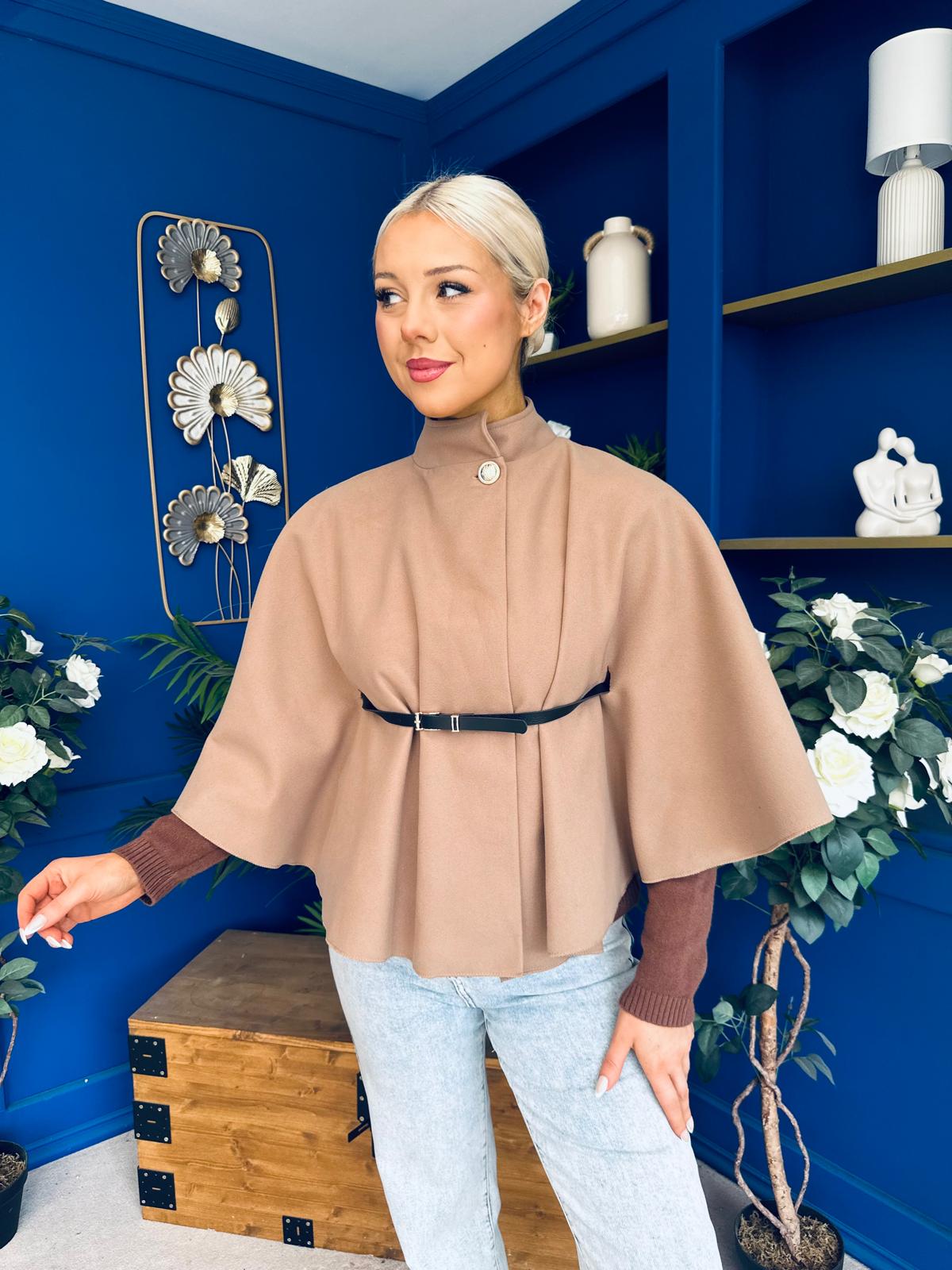 Freah Detailed Cape Jacket Beige