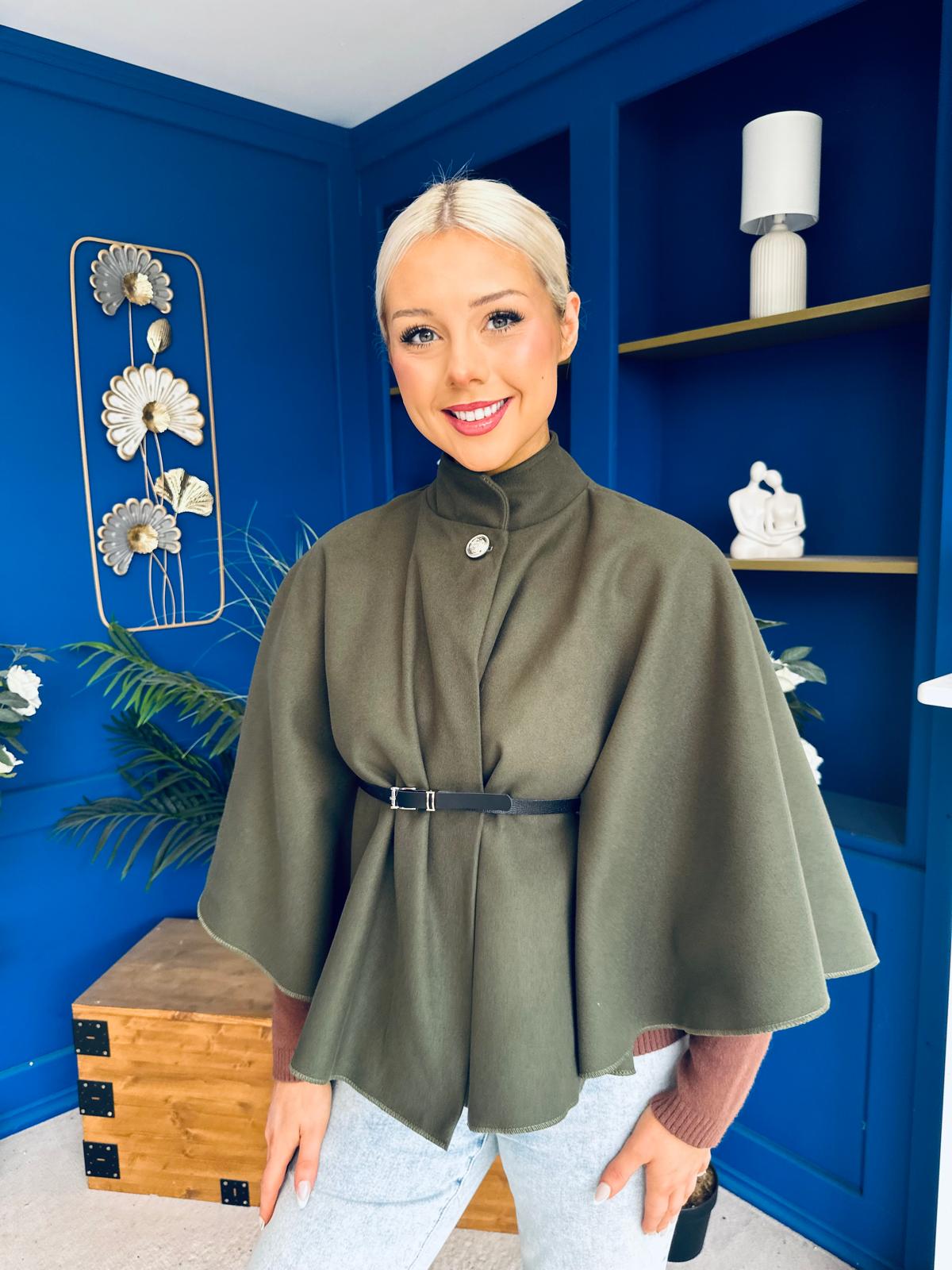 Freah Detailed Cape Jacket Khaki