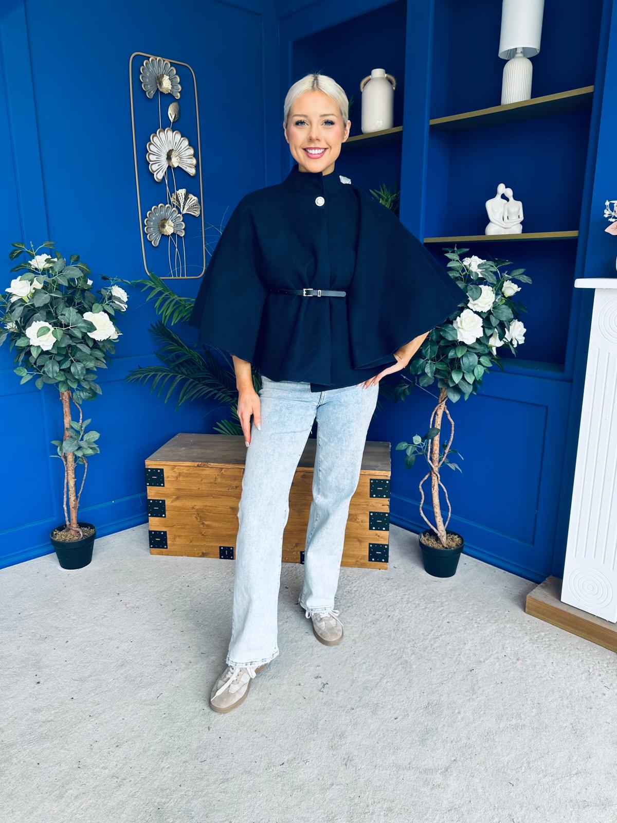 Freah Detailed Cape Jacket Navy