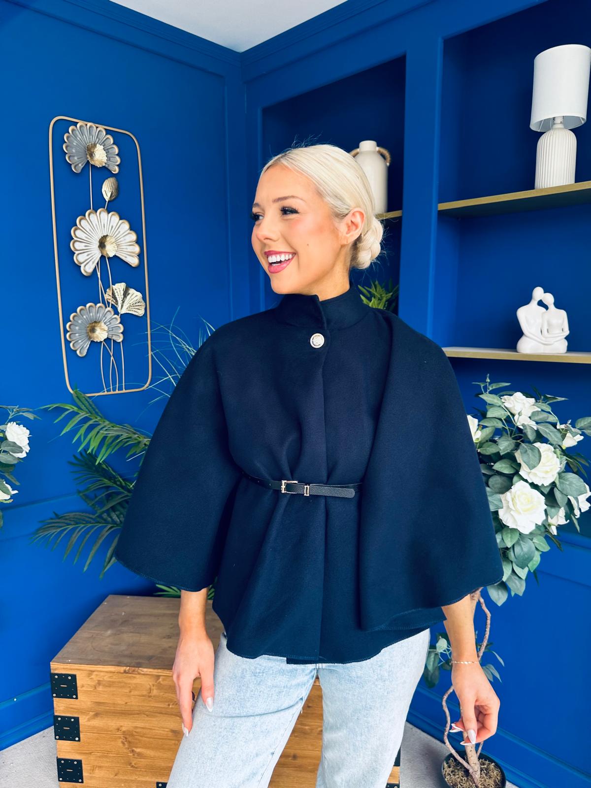 Freah Detailed Cape Jacket Navy