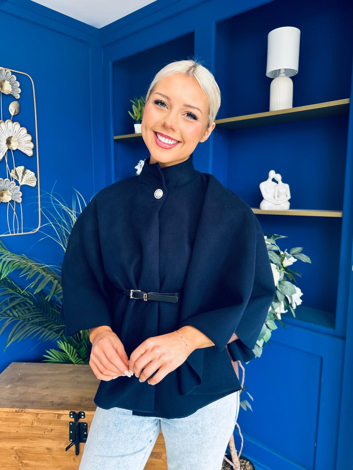 Freah Detailed Cape Jacket Navy