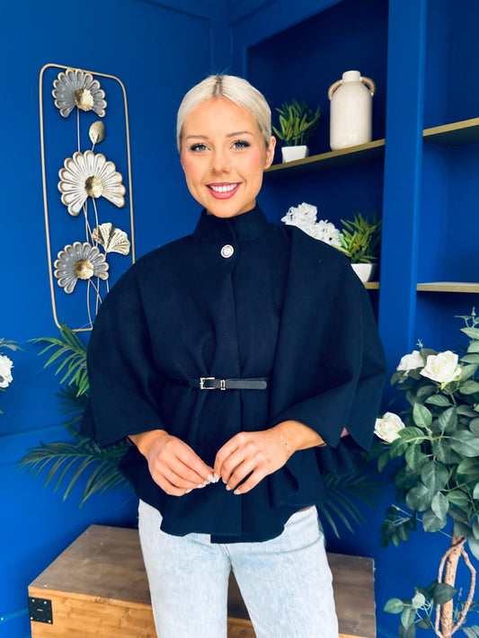 Freah Detailed Cape Jacket Navy