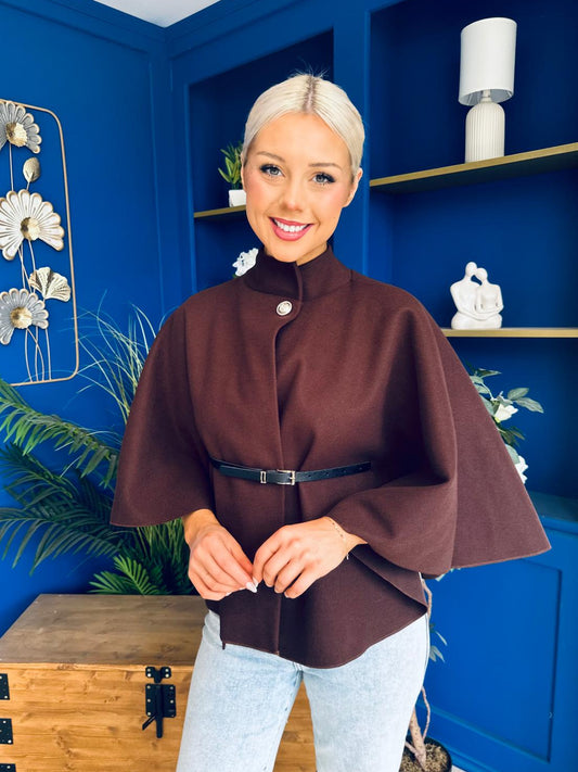 Freah Detailed Cape Jacket Chocolate