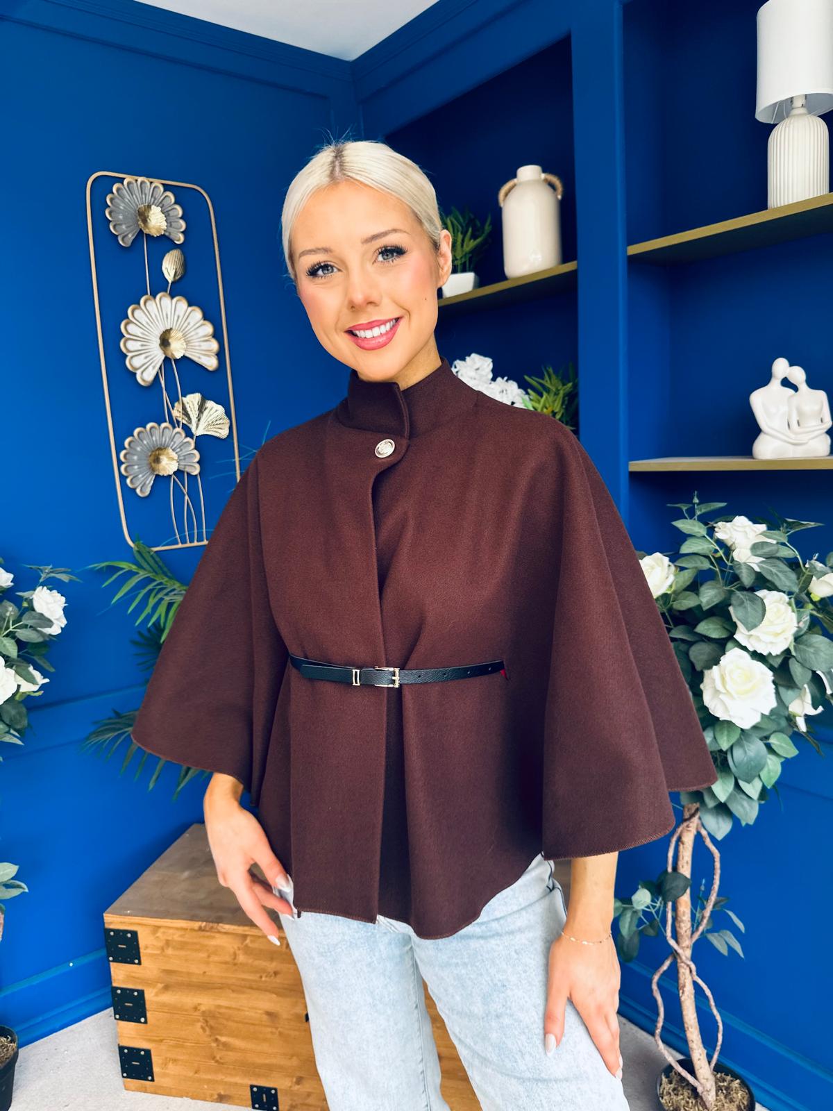 Freah Detailed Cape Jacket Chocolate