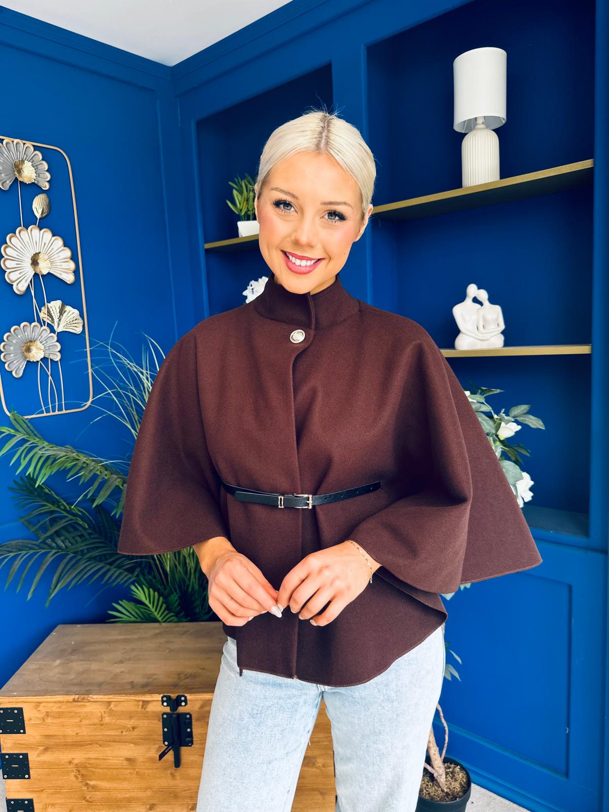 Freah Detailed Cape Jacket Chocolate