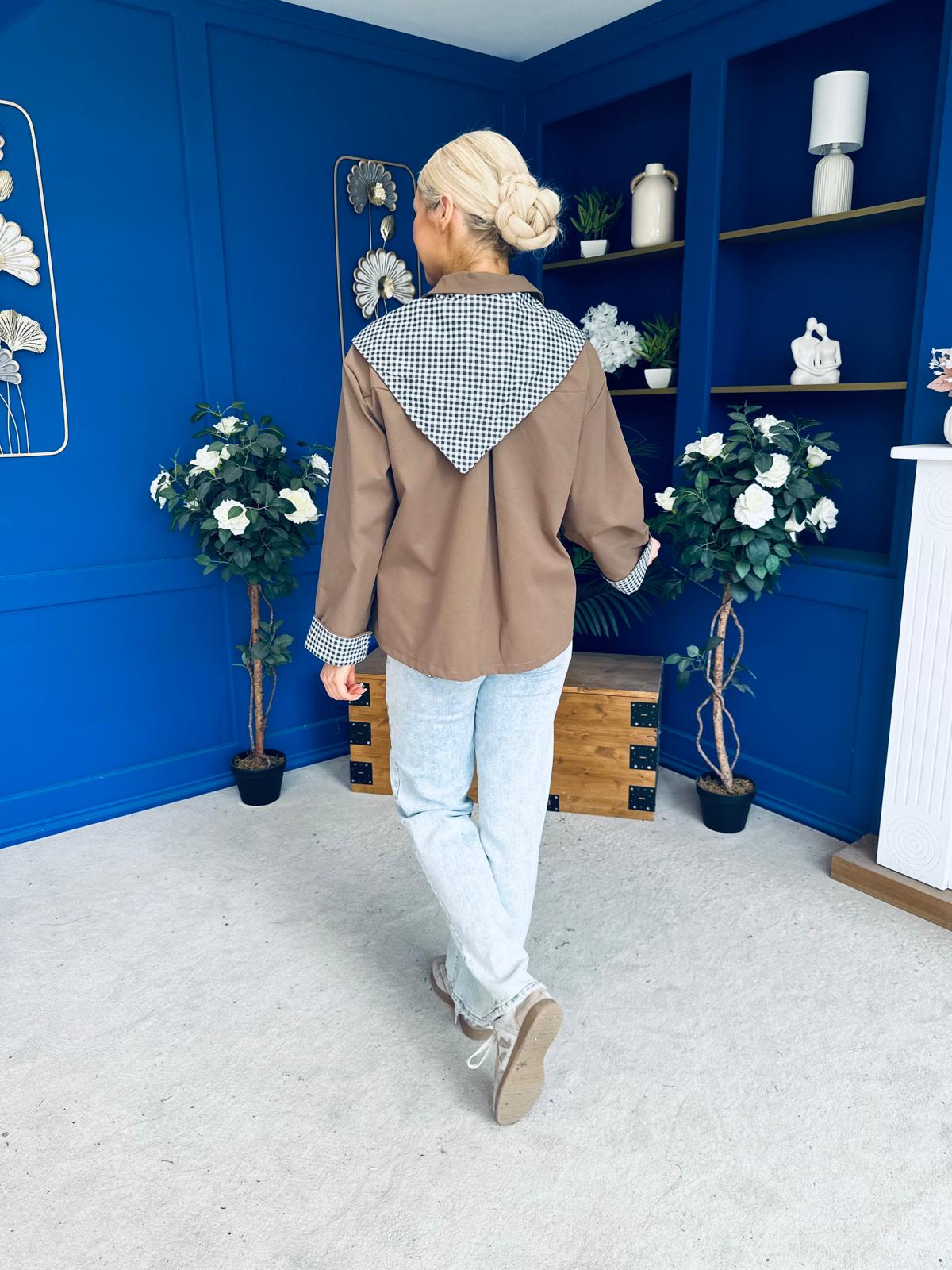 Maria Detailed Check Scarf Jacket Camel