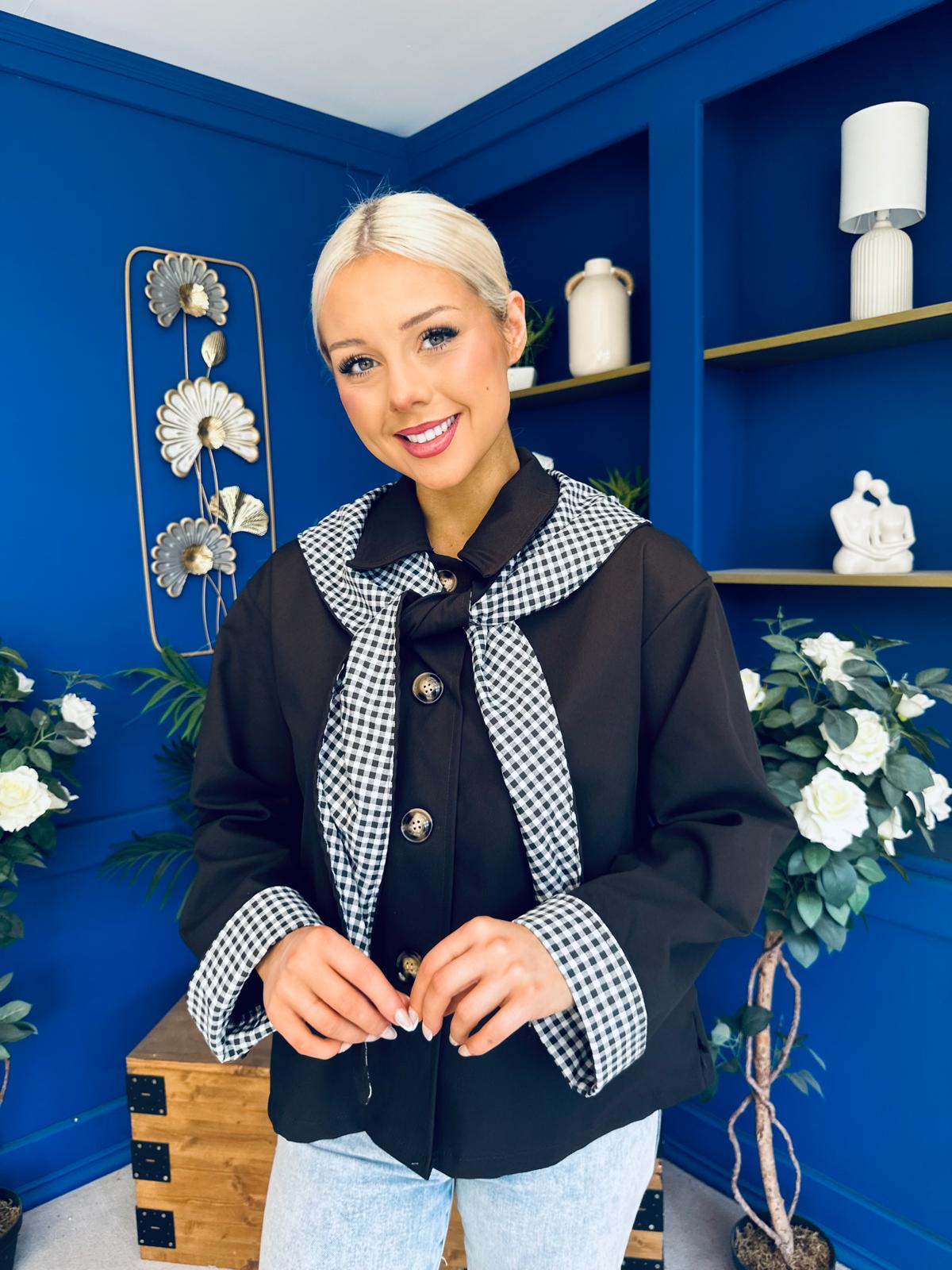 Maria Detailed Check Scarf Jacket Chocolate