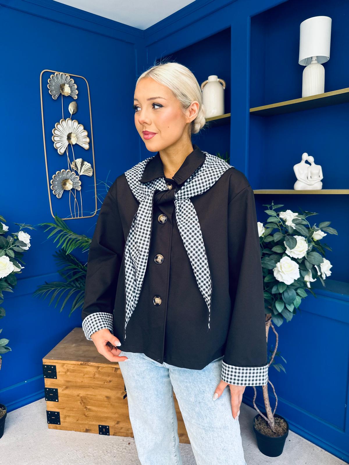 Maria Detailed Check Scarf Jacket Chocolate