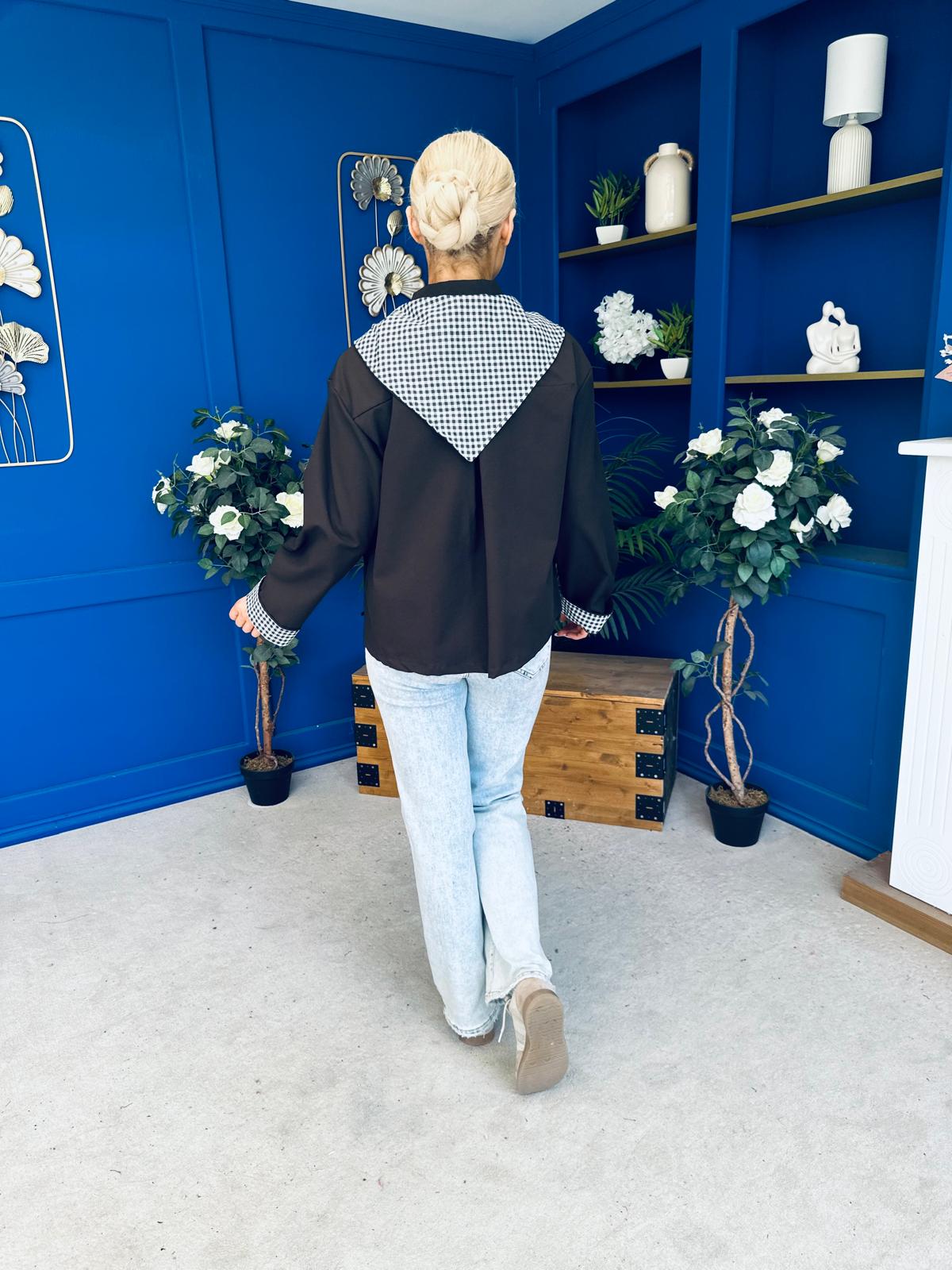 Maria Detailed Check Scarf Jacket Chocolate