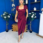 Laura Flutter Sleeve Gathered Midi Dress Wine