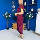 Laura Flutter Sleeve Gathered Midi Dress Wine